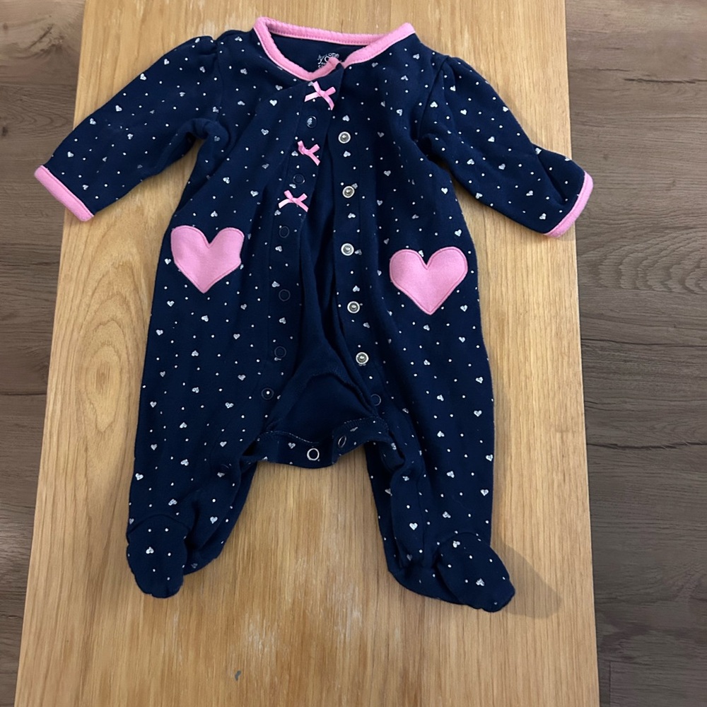 Baby Navy Footed Onesie with Heart Design